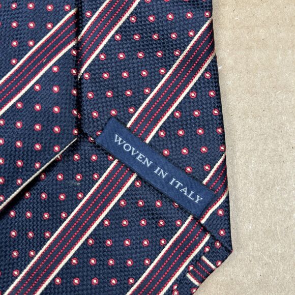 Burberry London Tie 59” X 3.5” Silk Navy Blue Stripes Dots Made In Italy - Picture 4 of 6